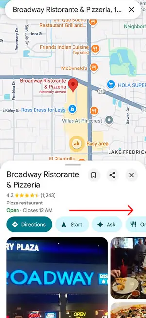 Scroll to the right of Broadway's Google Business Profile until you reach their "Posts" button.